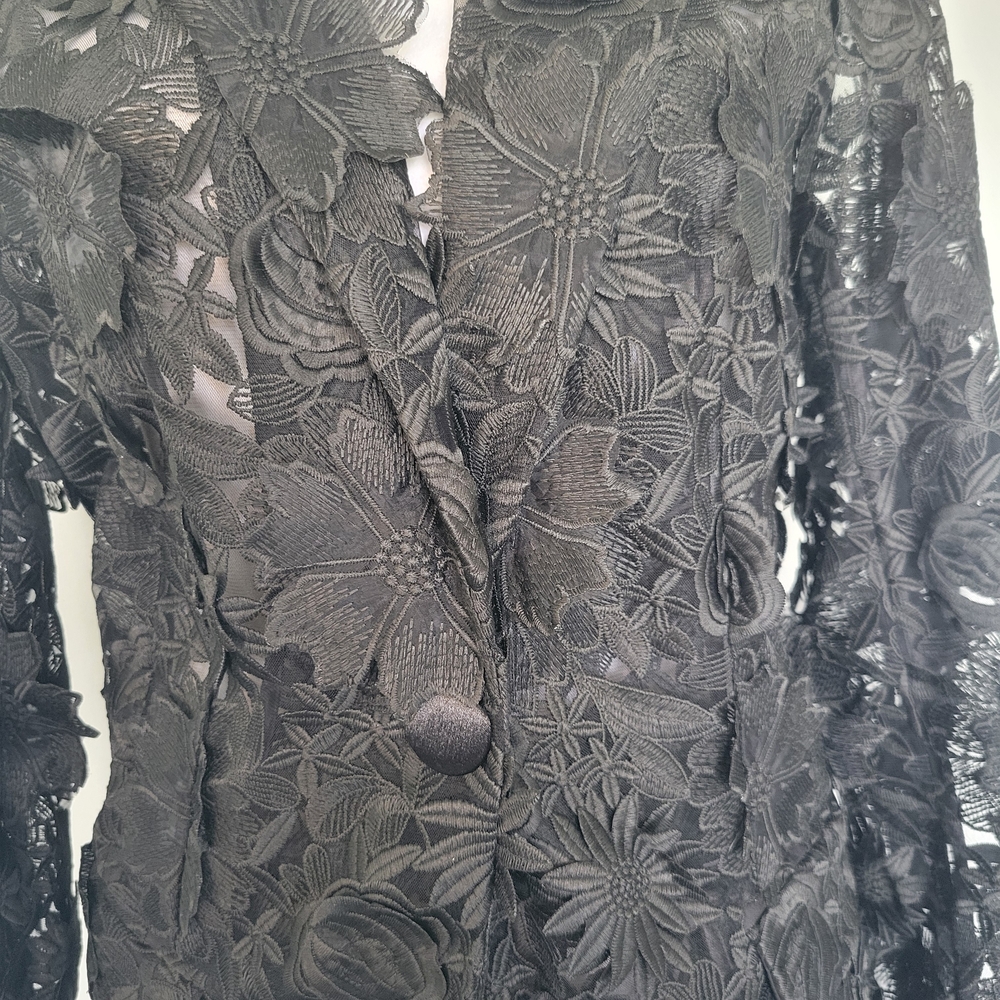 NWOT Black Floral Lace 3-D Applique Embroidery 1 Button Textured Blazer  Sz XL - Picture 8 of 16